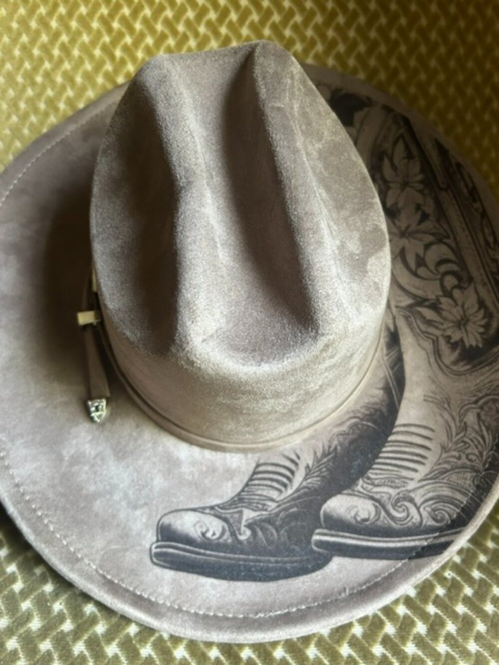 Custom Laser Burned Wide Brim Cowboy Boot Sunflower Western Inspired Hat NEW